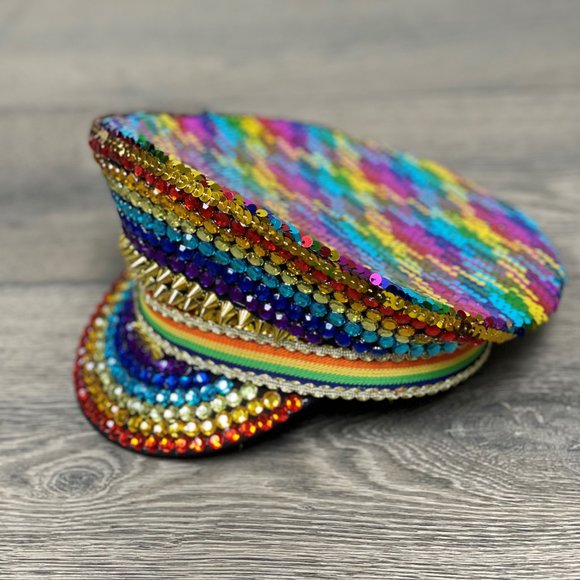 RAINBOW PRIDE SEQUIN CAPTAIN HAT - NWT! - Picture 7 of 16